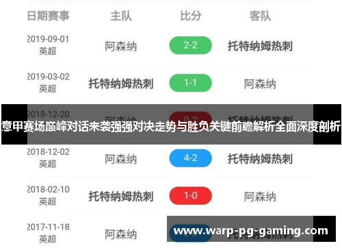 意甲赛场巅峰对话来袭强强对决走势与胜负关键前瞻解析全面深度剖析